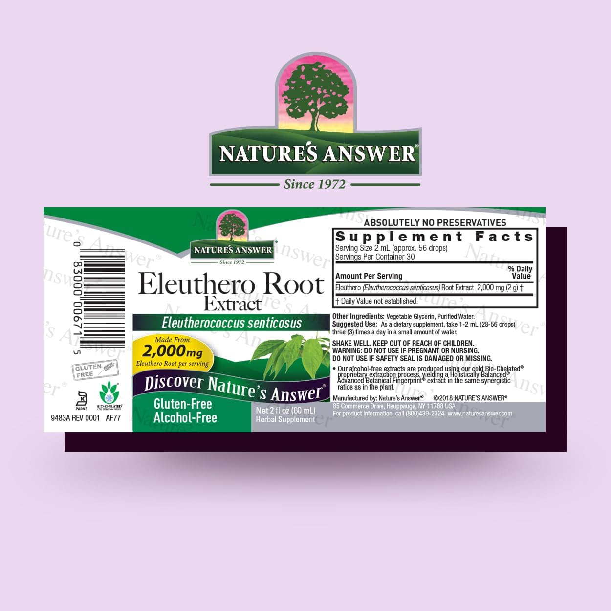 Nature's Answer Siberian Eleuthero liquid extract 2000 mg supplement facts label view