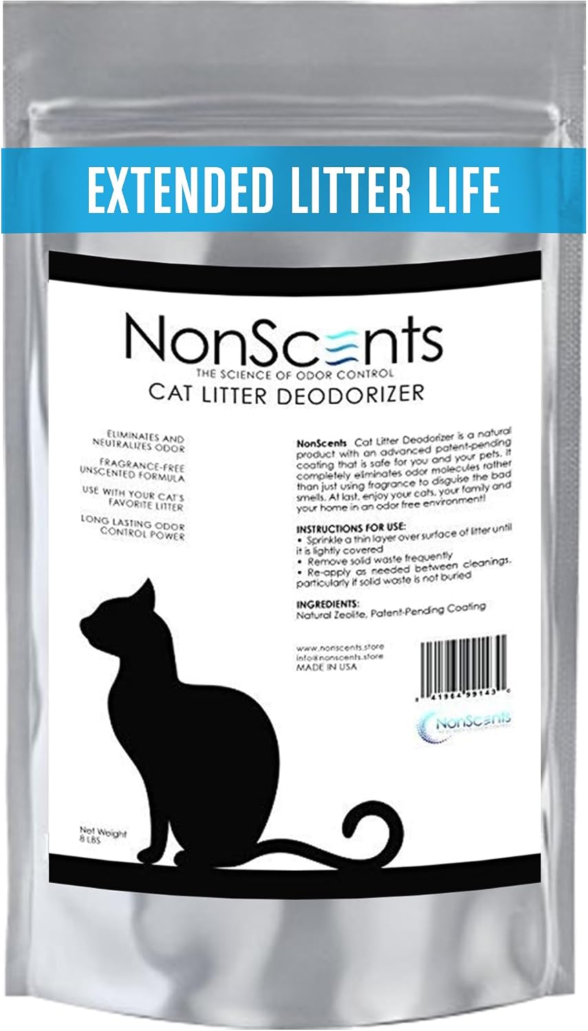 NonScents all natural zeolite cat litter odor destroyer bottle close up view