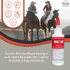 Back of Four Oaks Farm Ventures Dust On bottle with application instructions