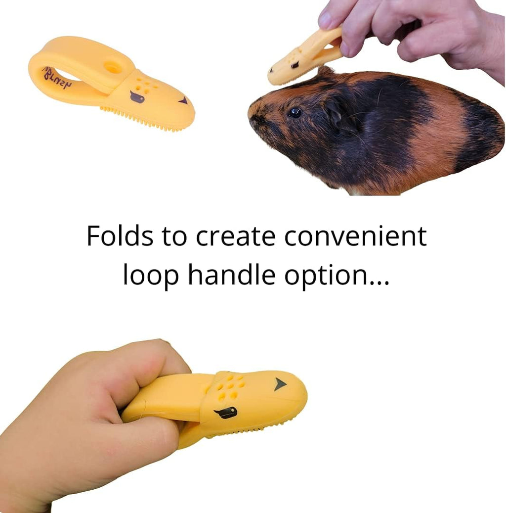 Yellow finger grooming tool for bonding with small domestic pets