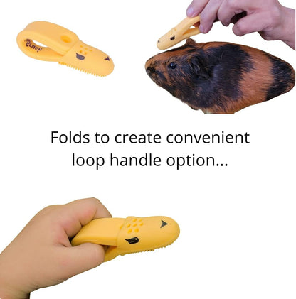 Yellow finger grooming tool for bonding with small domestic pets