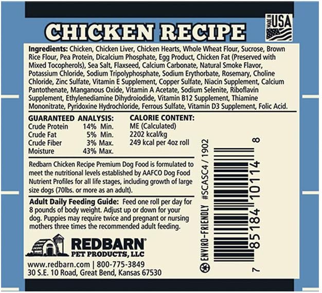 Redbarn Chicken Roll premium dog food package details