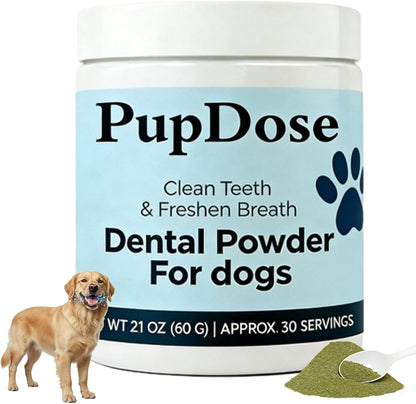 PupDose Dental Powder for Dogs front view bottle packaging
