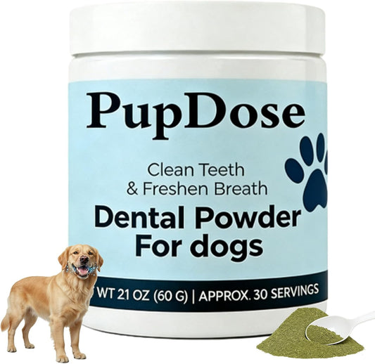 PupDose Dental Powder for Dogs front view bottle packaging