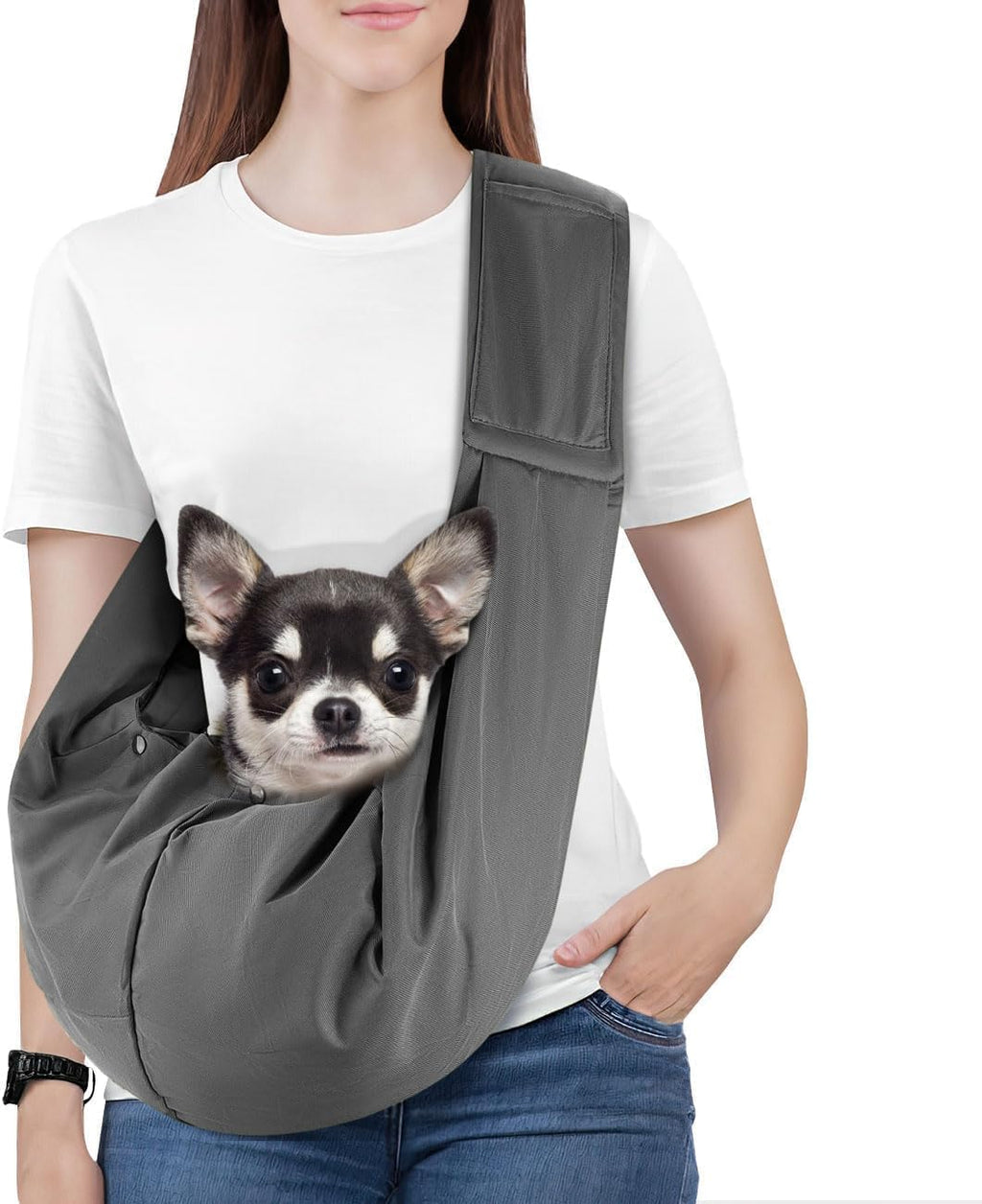 Pawaboo Small Dog Sling Carrier, Reversible Hands Free Dog Sling Carriers for Small Dogs and Cats, Puppy Slings Carrier with Safety Harness, Puppy Essentials, Black - Image 15