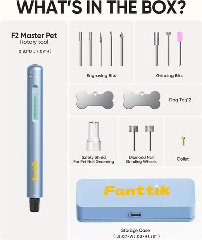 Fanttik F2 Master Pet Quiet Dog Nail Grinder, Safe Electric Rechargeable Pet Nail Trimmer with LED Light, 5-Speed Variable Paws Grooming Tool Kit, DIY Name Tags for Small Medium Dogs & Cats, Blue - Image 9