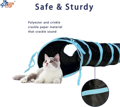 Durable tear resistant indoor pet tunnel with hanging bell toy