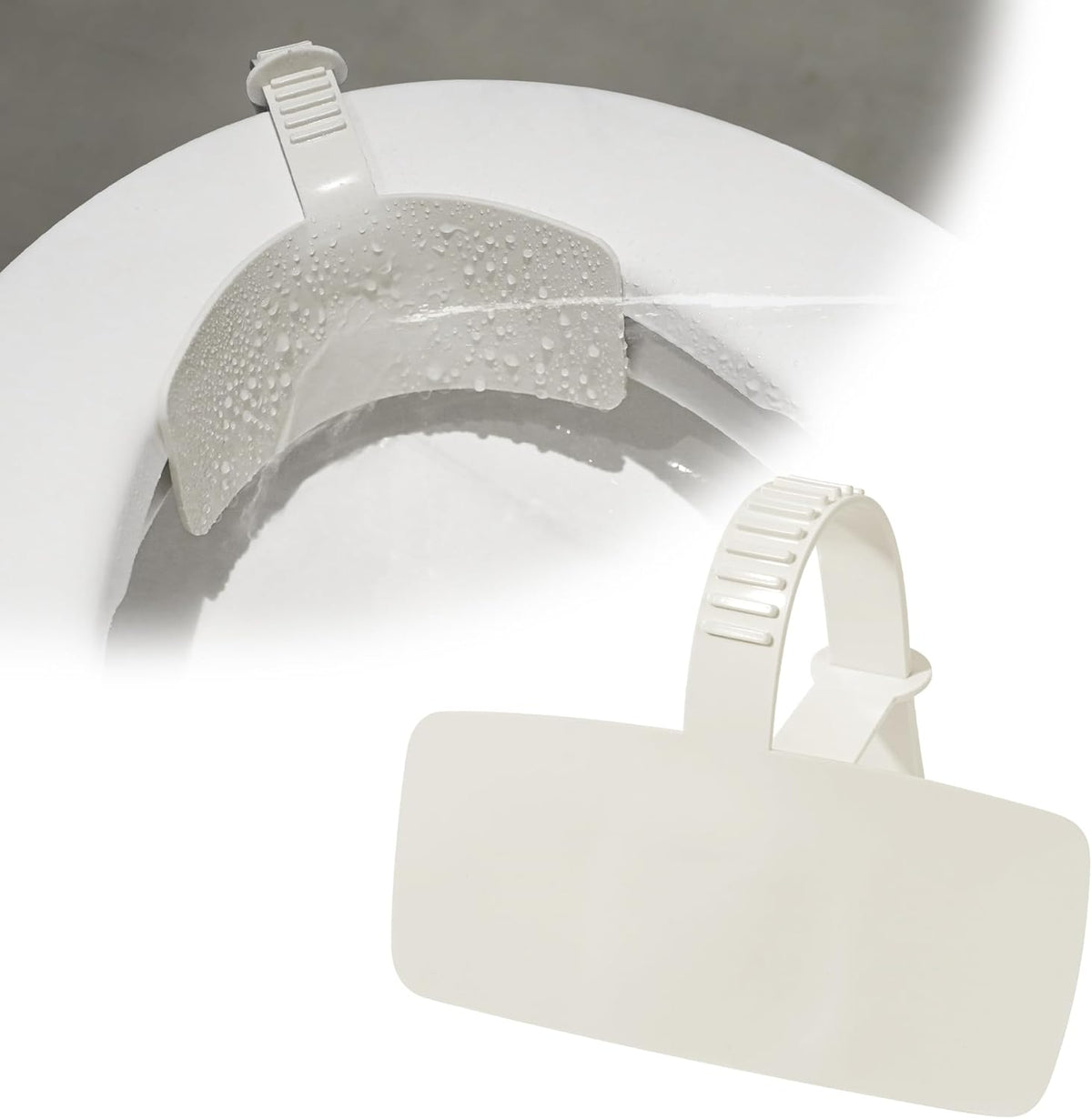 Storchenbeck toilet pee splash guard front view showing the protective shield layout