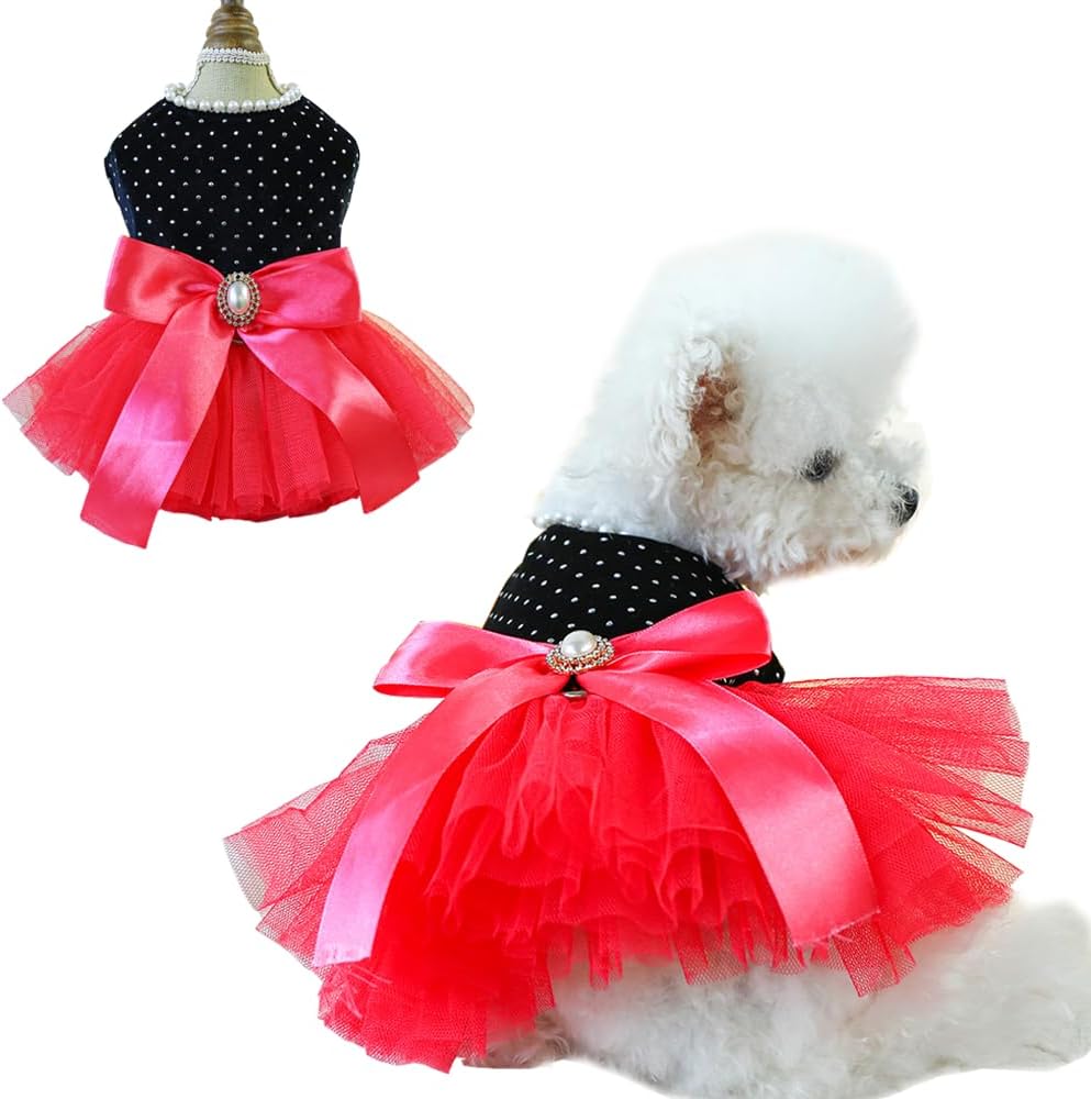 Fancy Dog Dresses with Leash Ring, Embroidered Dog Wedding Dress, Bow Puppy Clothes for Small pet Girl Multi-Layer Lace Tutu Cat Outfit for Kitten Chihuahua Yorkie, Small - Image 10