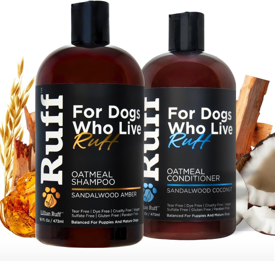 Lillian Ruff Oatmeal Dog Shampoo 16 Fluid Ounce bottle front view for itchy skin relief