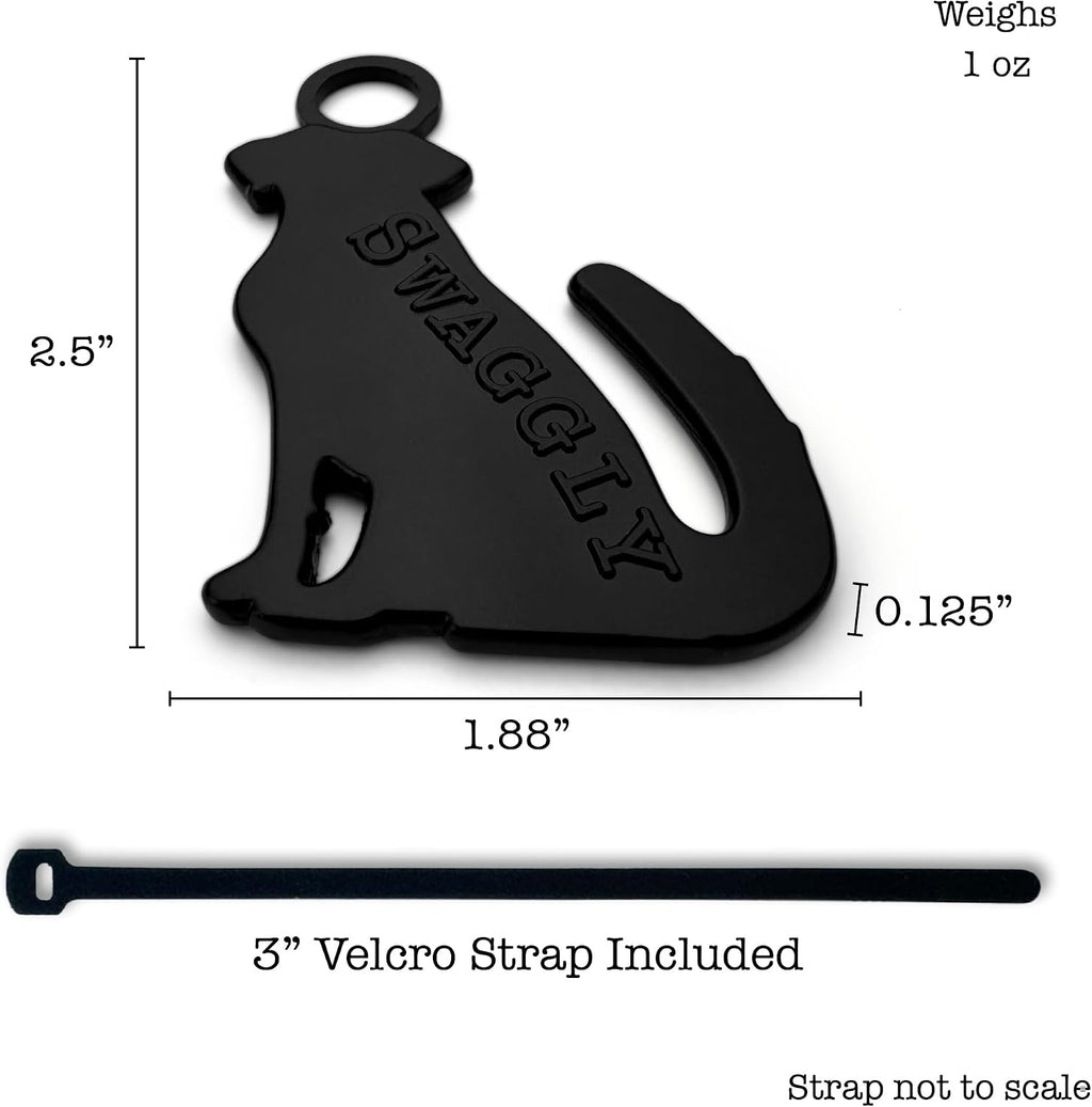 Swaggly funny dog shaped waste bag dispenser showing the velcro strap attachment