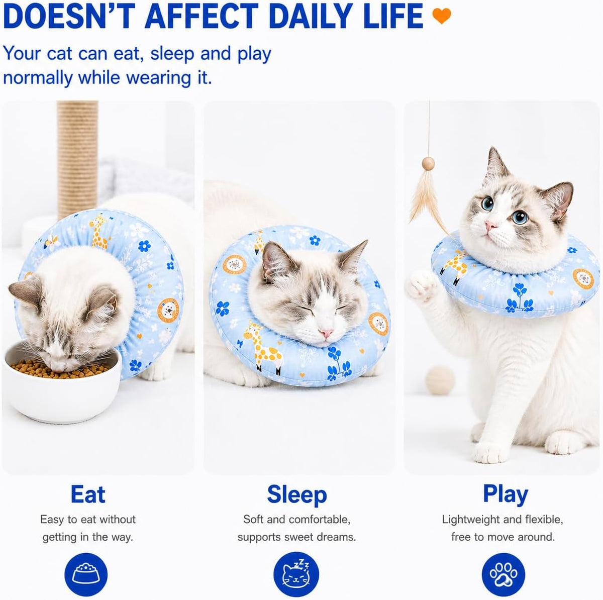 Escape-proof kitten and cat donut cone back view highlighting secure toggle fit.