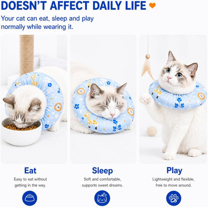 Escape-proof kitten and cat donut cone back view highlighting secure toggle fit.