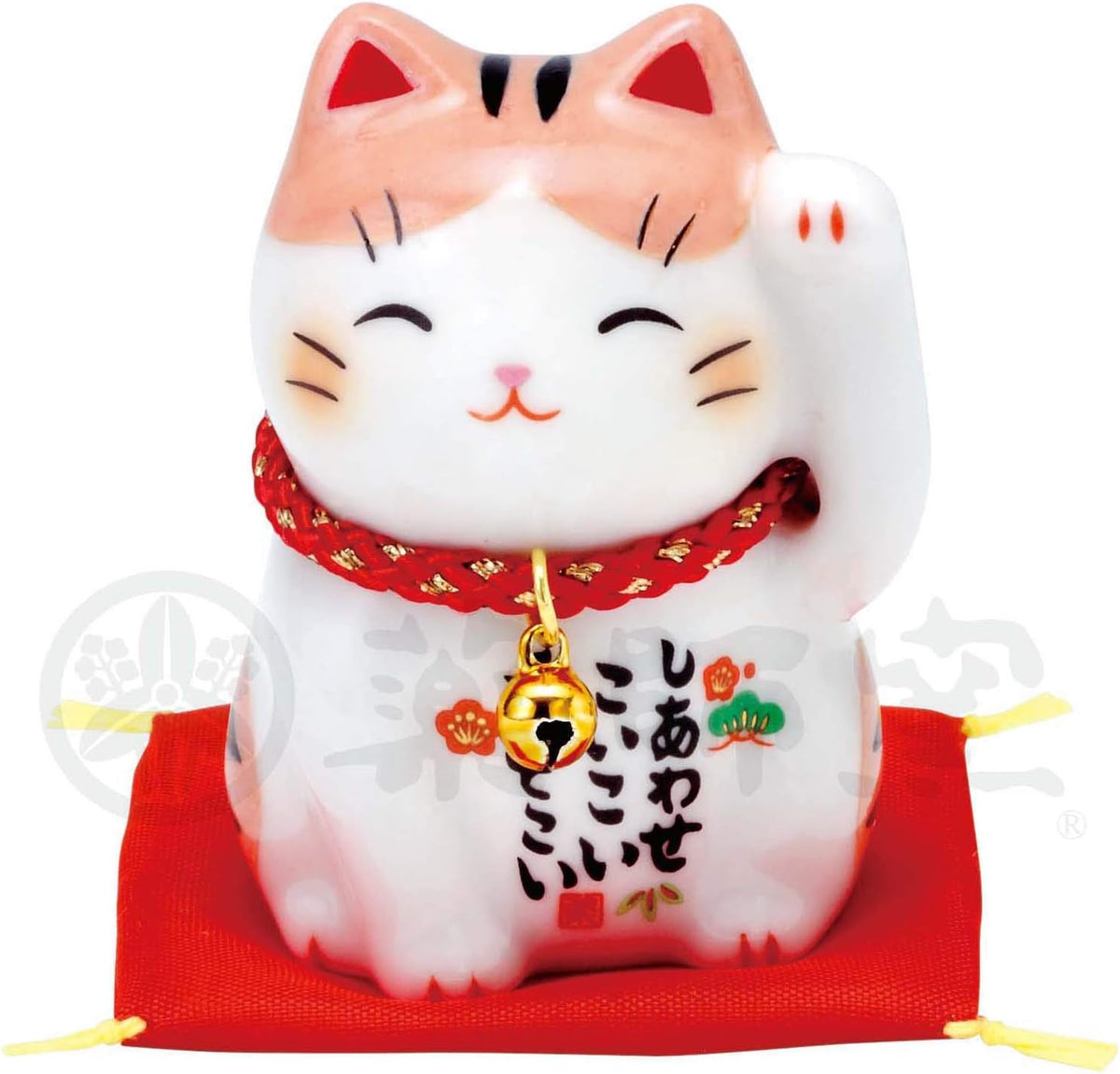 Yakushigama Lucky Cat Model 7533 Black resting on red cushion