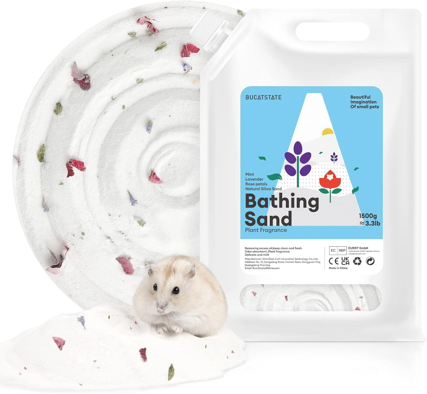 BUCATSTATE Hamster Bath Sand with Pour Spout, 6.6LB Desert Bath Sand | No-Dust Potty Litter Calcium-Free Sand for Hamster Chinchillas Gerbil Mice Degu or Other Small Pets (Fine Sand) - Image 13
