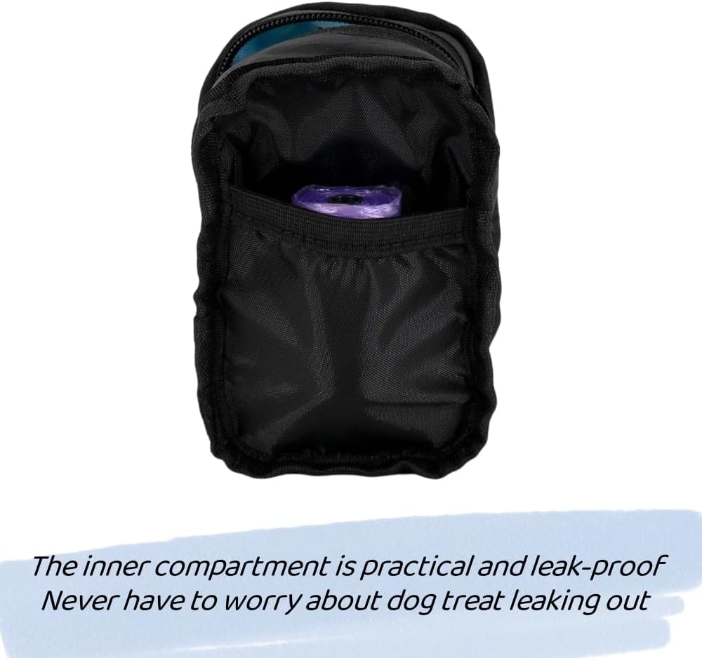 Compact pink dog travel accessory pouch clipped onto a walking belt setup