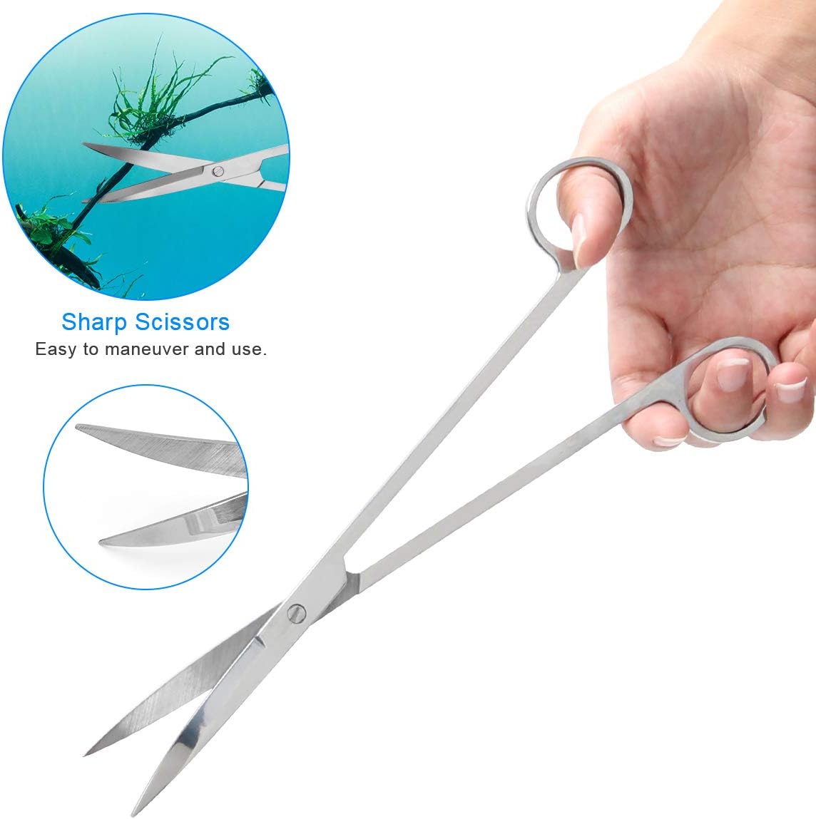 Luxiv curved and straight tweezers close up for precise aquatic plant placement.
