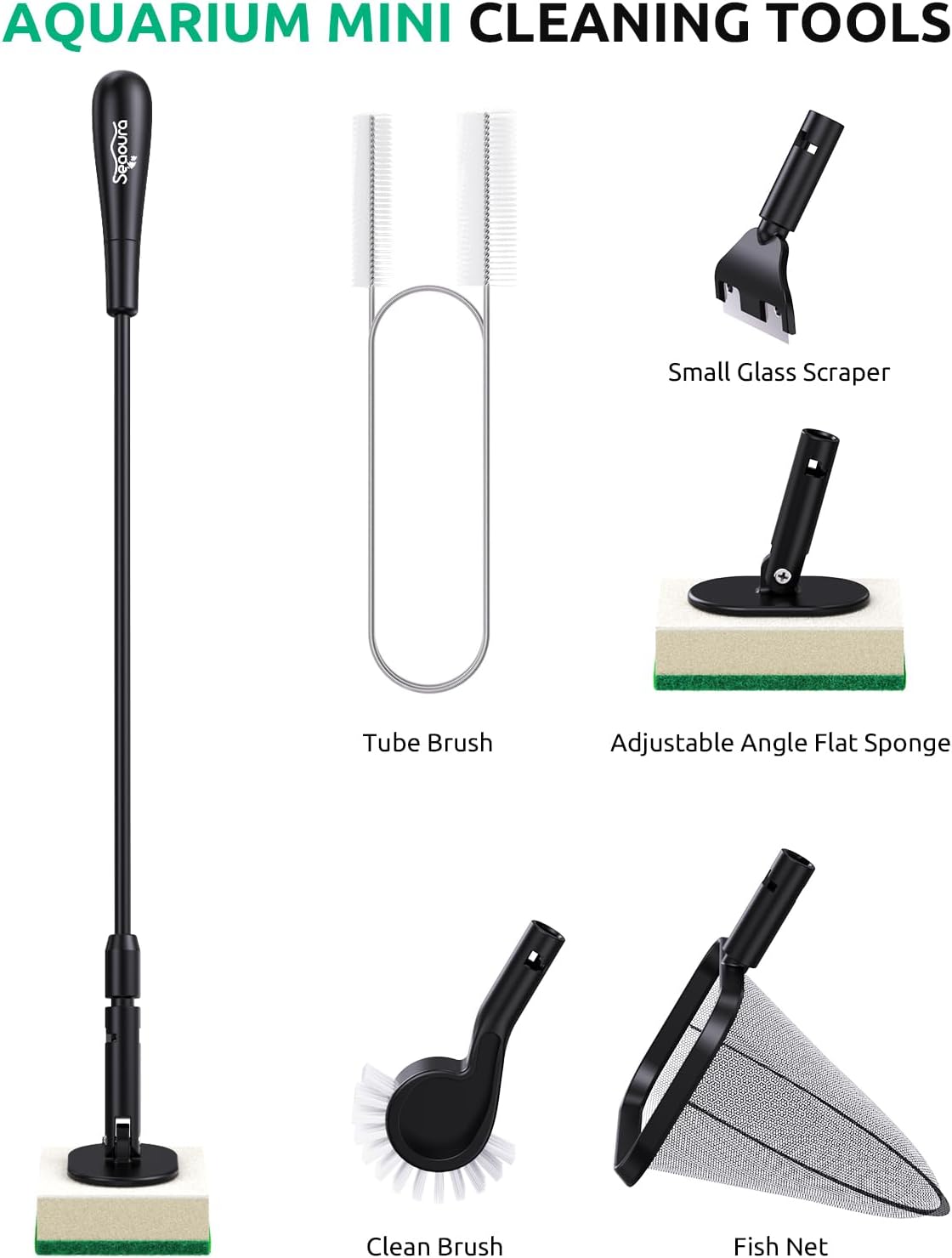 SEAOURA long tube brush accessory clearing out filter pipes and small aquarium plumbing components.