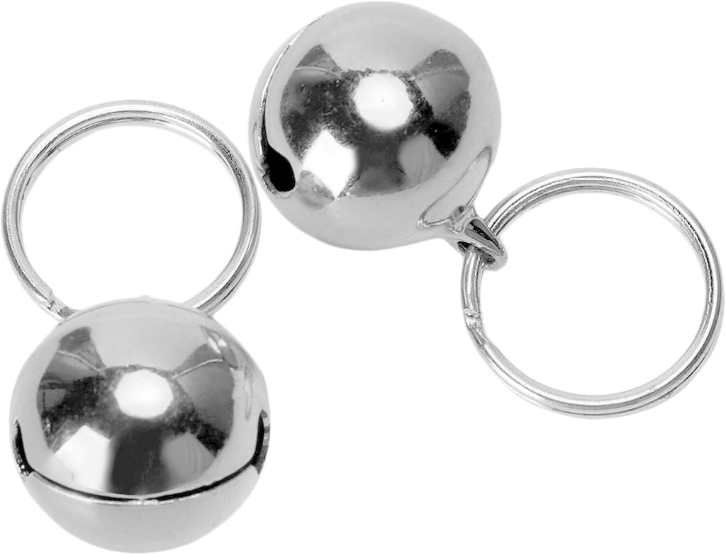 Premium chrome plated rust resistant dog collar bells close up