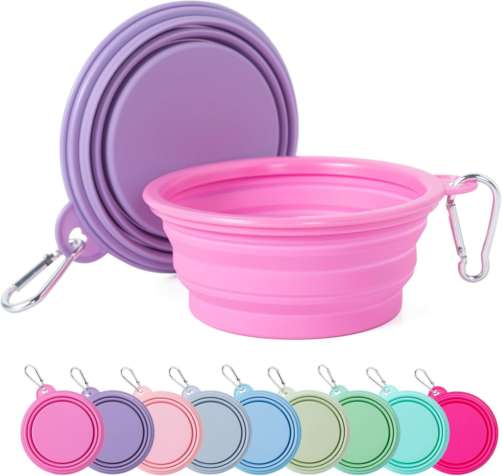 SLSON Collapsible Dog Bowl, 2Pack Macaron Color Pet Travel Bowls Silicone Foldable Water Feeder Dish for Small to Large Dogs Cat Walking Hiking Camping (Macaron Blue and Light Grey, Small) - Image 11