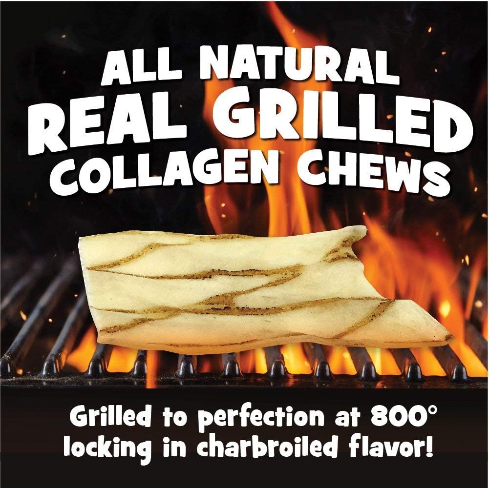 Authentic American beef hide collagen treats for dogs showing back packaging details.