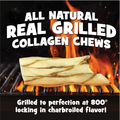 Authentic American beef hide collagen treats for dogs showing back packaging details.