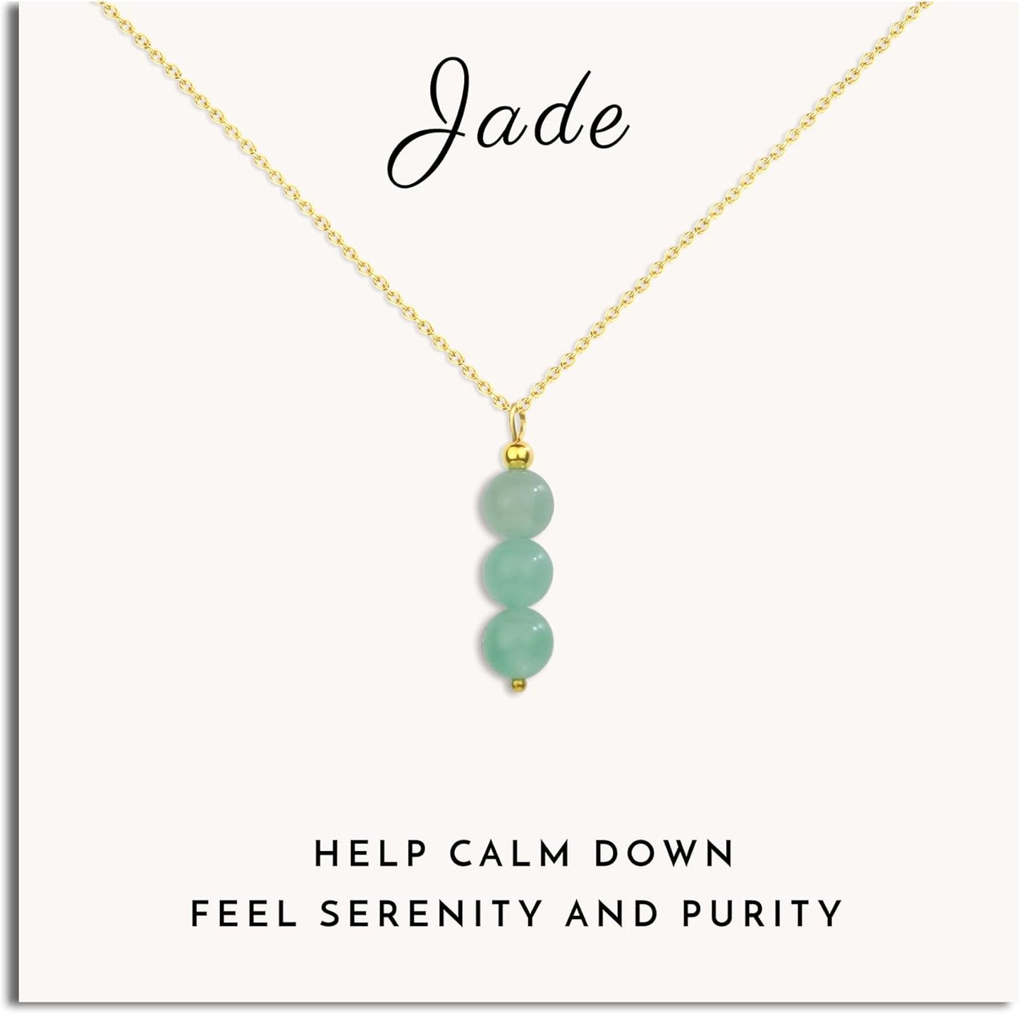 SmileBelle Jade Necklace front view featuring three natural green gemstones on a gold chain.