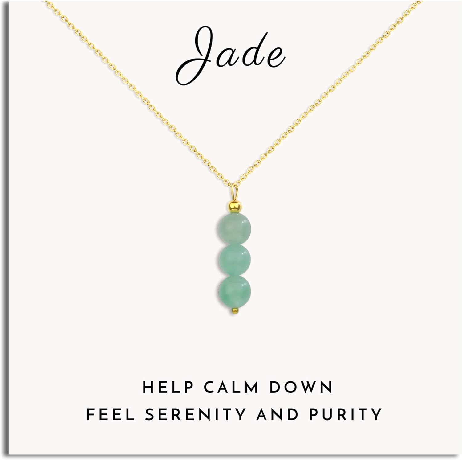 SmileBelle Jade Necklace front view featuring three natural green gemstones on a gold chain.