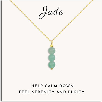 SmileBelle Jade Necklace front view featuring three natural green gemstones on a gold chain.