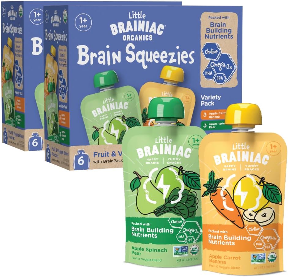 Little Brainiac organic fruit and veggie toddler pouches variety pack front view