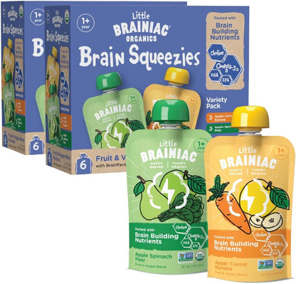 Little Brainiac organic fruit and veggie toddler pouches variety pack front view