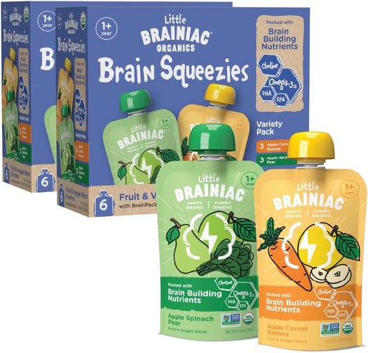 Little Brainiac organic fruit and veggie toddler pouches variety pack front view