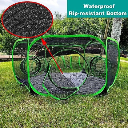 Small Animal Playpen Guinea Pig Hedgehog Cage Rabbit Cage with Fun Surround Tunnel Breathable & Transparent Pop Open Exercise Yard Fence with Top Cover Anti Escape - Image 6