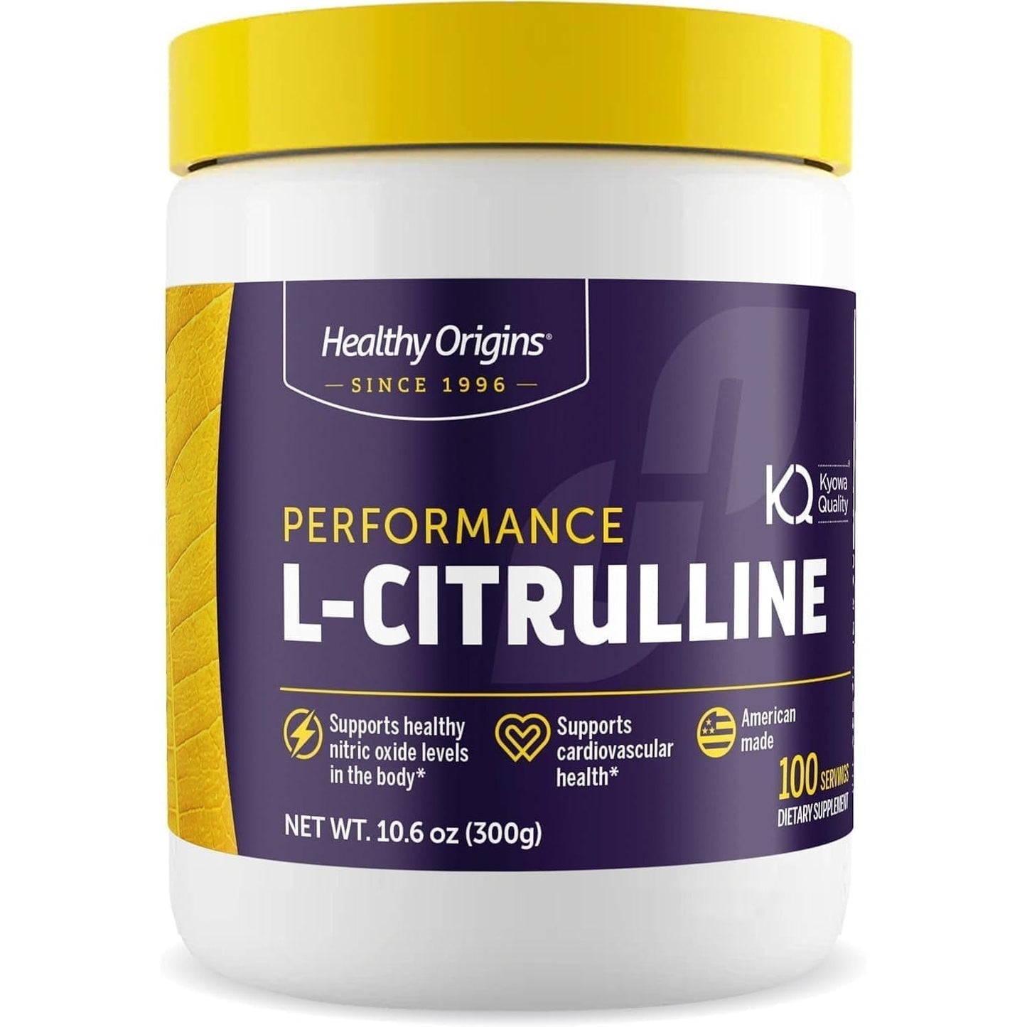 Healthy Origins L-Citrulline powder jar front view showing athletic supplement label