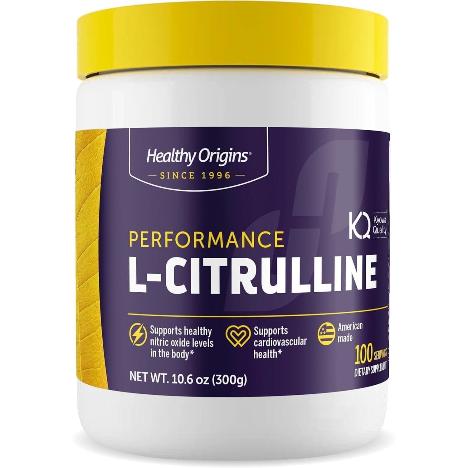 Healthy Origins L-Citrulline powder jar front view showing athletic supplement label