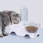 MILIFUN double pet bowl showing the specific measurements of the water bottle and food dish