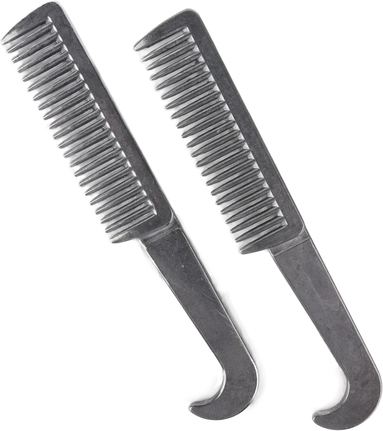 Two silver metal grooming combs for hair detangling