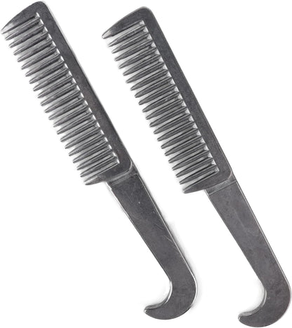 Two silver metal grooming combs for hair detangling