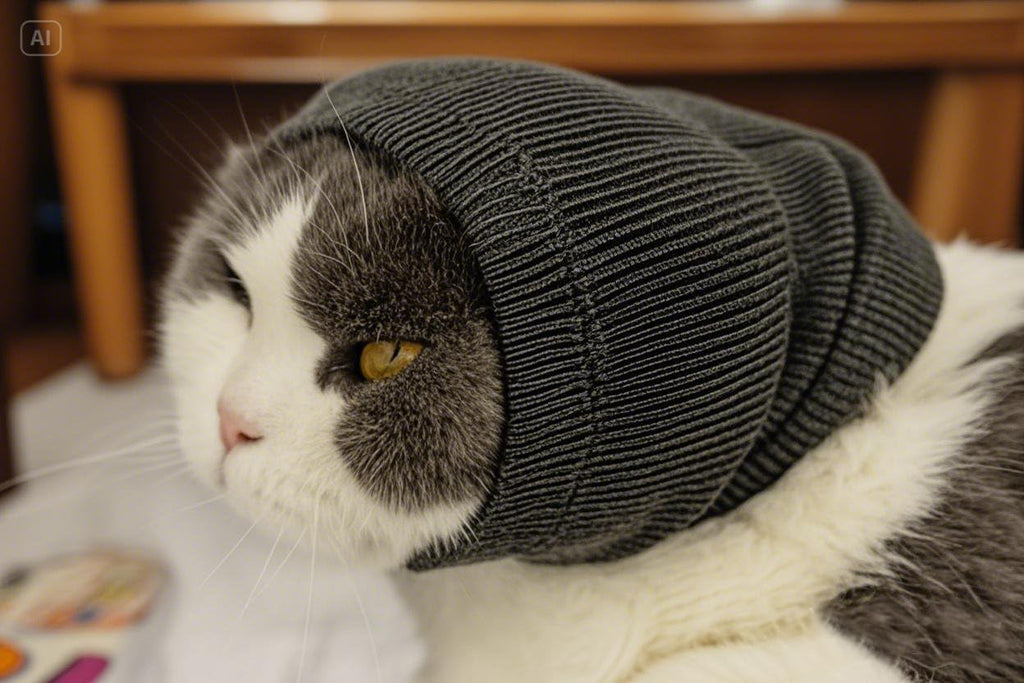 Small grey pet soothing hoodie for grooming sessions