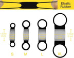 Demonstration of stretching the flexible rubber band over a pet collar for installation.