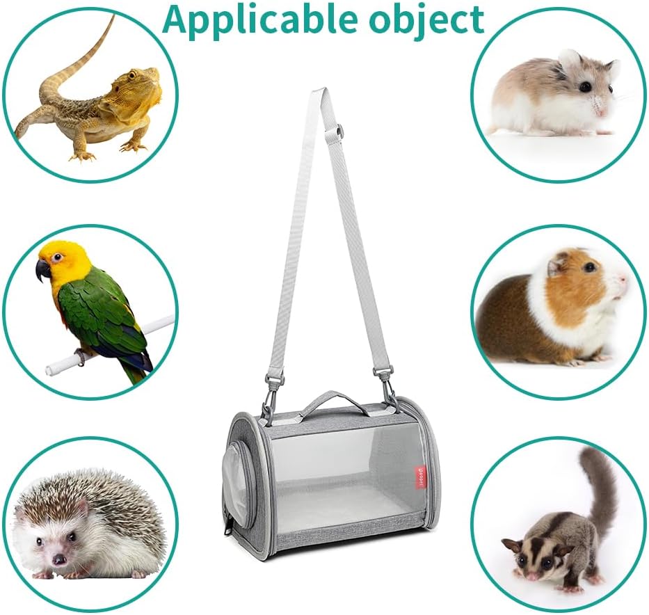 Guinea Pig Carrier Travel Small Animal Carrier Bag Lizard Bird Rabbit Carrier Cage Squirrel Breathable Bag Portable Travel Hamster Small Pet Hangbag (Small, Gray) - Image 2