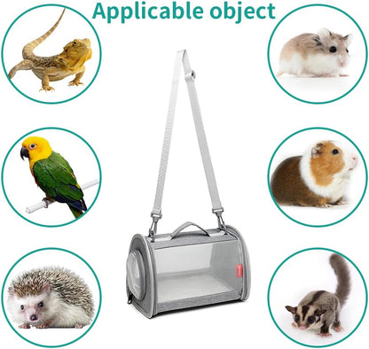 Guinea Pig Carrier Travel Small Animal Carrier Bag Lizard Bird Rabbit Carrier Cage Squirrel Breathable Bag Portable Travel Hamster Small Pet Hangbag (Small, Gray) - Image 2