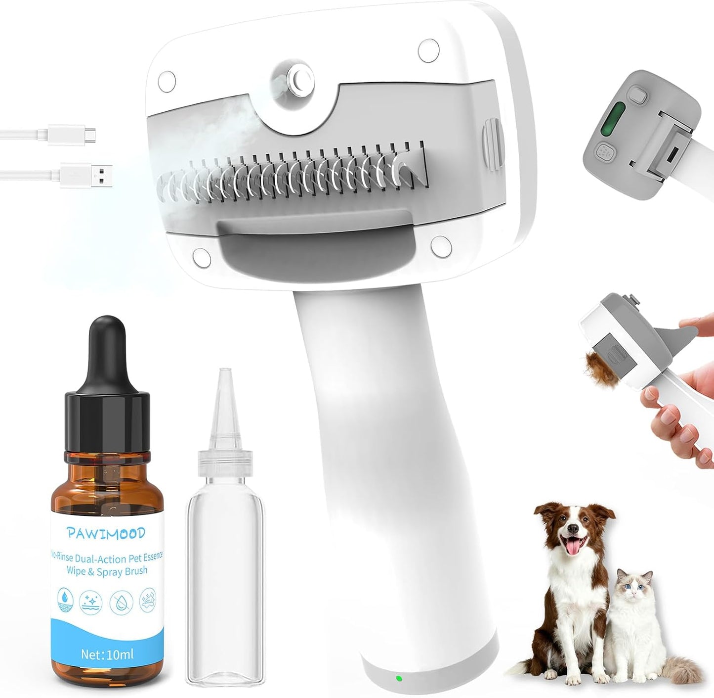 Pet Steam Brush for Dogs & Cats,5-in-1 Self-Cleaning Dog Steam Brush with 3 Swap-in Heads (Grooming, Dematting, Deshedding),Cat Spray Hair Removal Comb,Includes Pet Essence & Storage Bag - Image 10