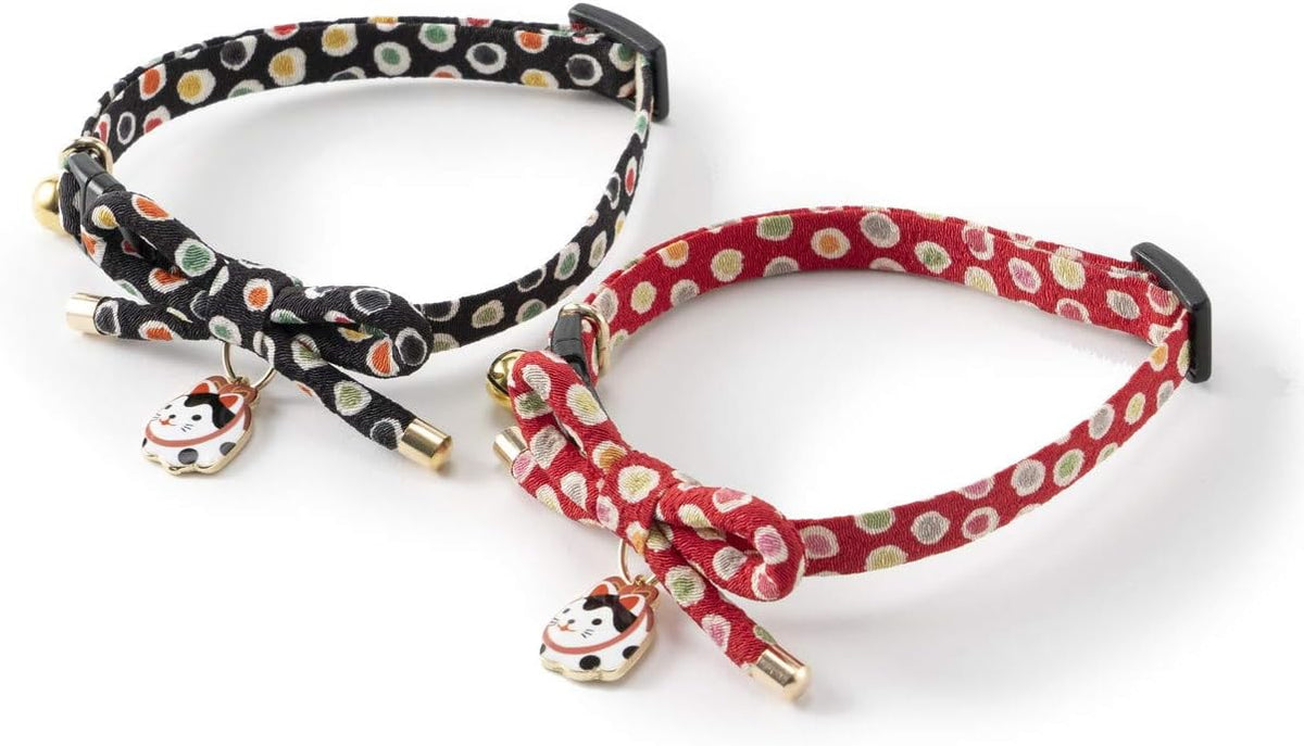 Necoichi red feline collar featuring matching bell and bow detail