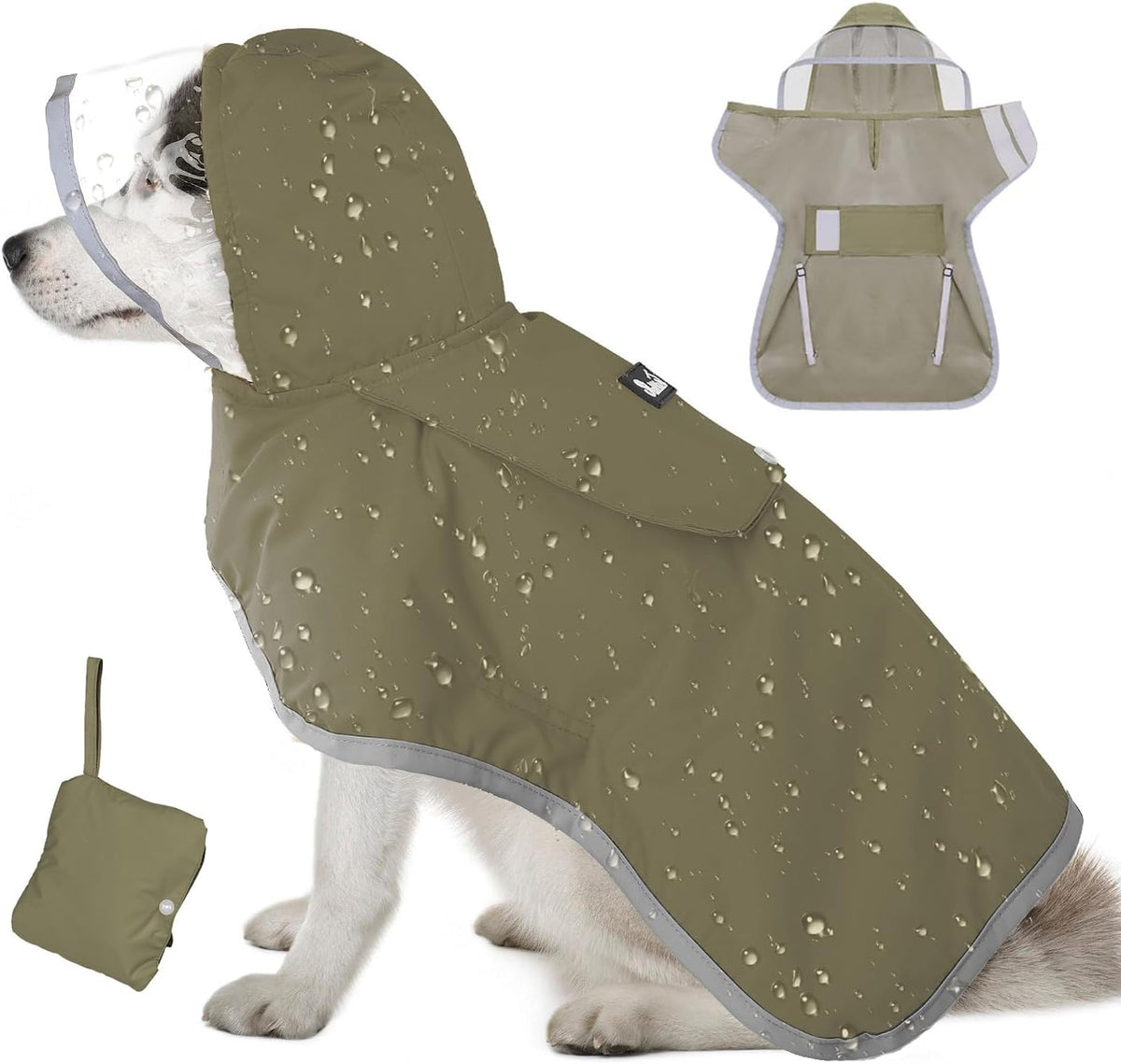 Lukovee Dog Raincoat - Lightweight Hooded Dog Rain Coat for Large Medium Small Dogs, Adjustable Poncho Jacket with Reflective Stripes & Built-in Storage Pocket (Green, Small) - Image 9