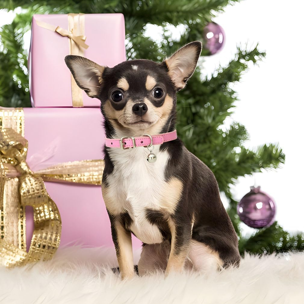 Soft pink PU leather kitten collar with metal buckle