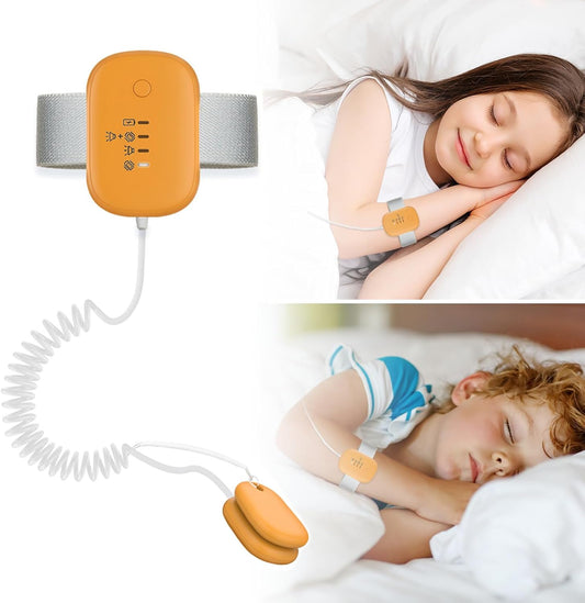 Yiisin Bedwetting Alarm orange front view wearable moisture sensor.