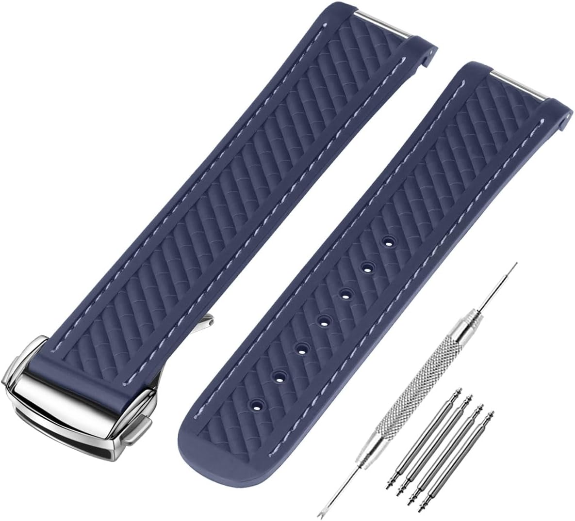 Watch Band Compatible with Omega Seamaster 300 AT150 Aqua Terra 8900 Curved End Steel Buckle, Soft Silicone Rubber Replacement Wrist Strap for Omega Seamaster Series Watch Straps - Image 13
