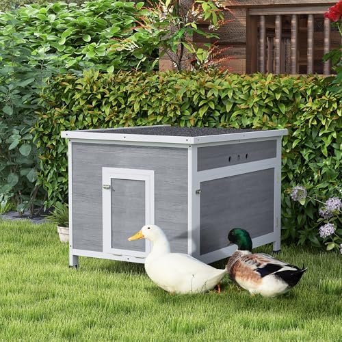 PawHut Duck Coop, Wooden Chicken House Rabbit Hutch with Openable Roof, Removable Floor, Double Doors, Ramp, Duck House for 3-6 Chickens, Geese, 30" x 38" x 30" - Image 3