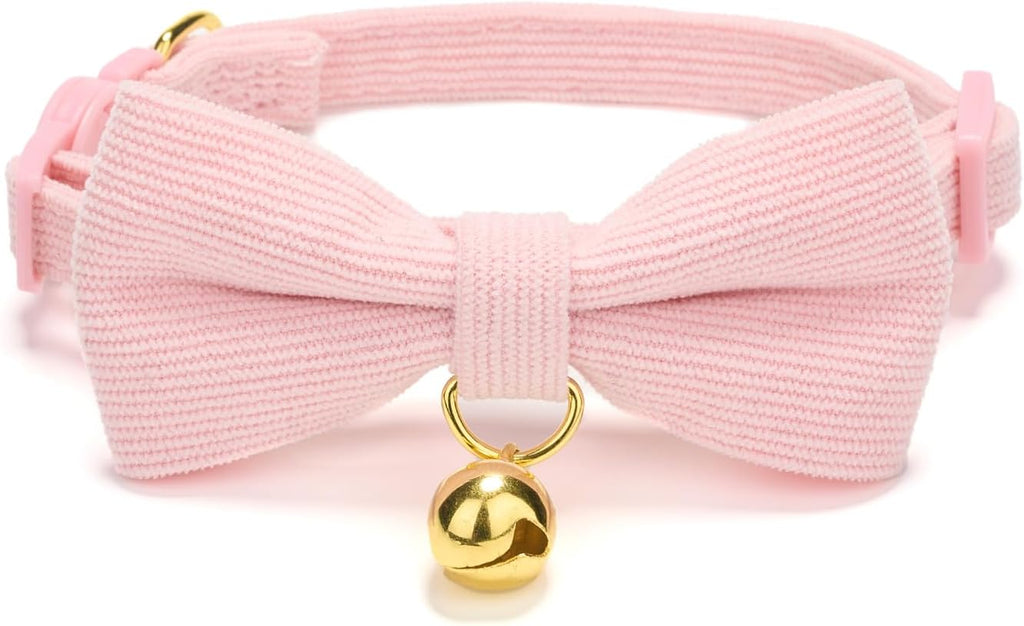 Breakaway Kitten Collar with Bow Tie and Bell Adjustable Cute Soft Corduroy Cat Collars for Small Male Cats(Blue,XS) - Image 15